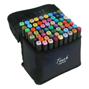 Conjunto Canetas Marcador Colorida Ponta Dupla Kit 60 Cores Estojo Escolar Canetinha