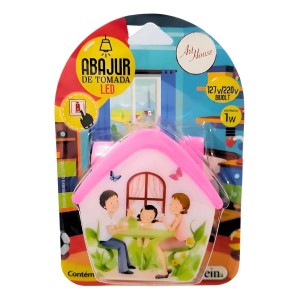 Abajur Luminária De Tomada Infantil Led Bivolt Casinha Rosa